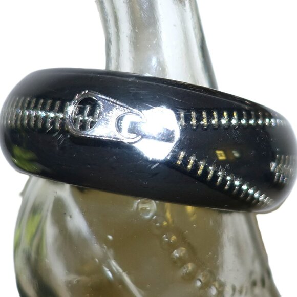 Black Faux Zipper Bangle Bracelet - Picture 1 of 5